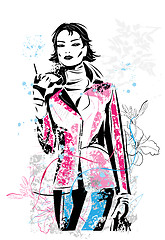 Image showing freehand sketch of   fashionable girl 