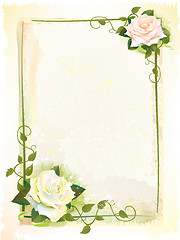 Image showing Old style  frame with roses. Imitation of watercolor painting