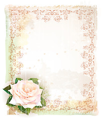 Image showing Vintage frame  with rose. Imitation of watercolor painting.