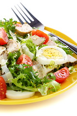 Image showing Salad with tomatoes, chicken and Parmesan cheese.