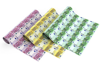 Image showing Rolls of euro banknotes on white background