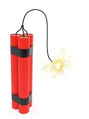 Image showing Dynamite with burning wick on white