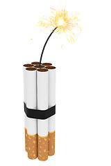 Image showing Dynamite composed of cigarettes with burning wick