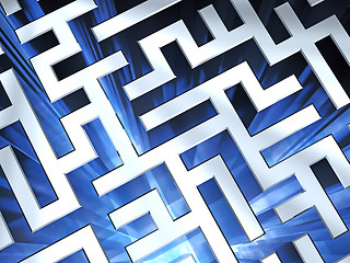 Image showing Metallic maze background with blue flame