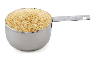 Image showing Cous cous presented in an American metal cup measure