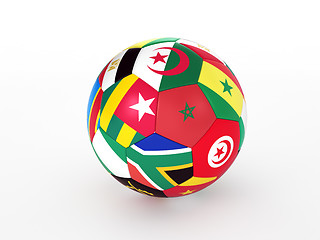 Image showing 3d rendering of a soccer ball with flags of the African countries