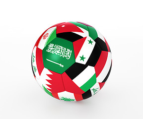 Image showing 3d rendering of a soccer ball with flags of the Asian countries