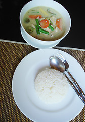 Image showing Green curry and rice