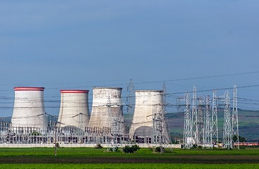 Image showing Nuclear power plant with electric pylons