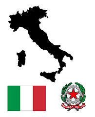 Image showing The black map of Italy on a national flag