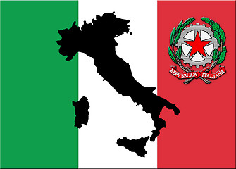 Image showing The black map of Italy on a national flag