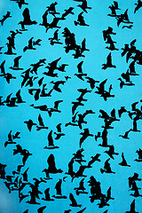 Image showing Set of silhouettes of birds on a blue background