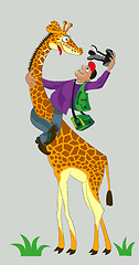 Image showing Giraffe and photographer