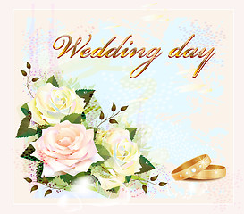 Image showing wedding card  with  rings and roses