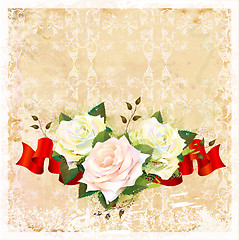 Image showing vintage  ornamental background with roses and ribbon