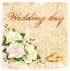 Image showing vintage wedding card with roses and rings 