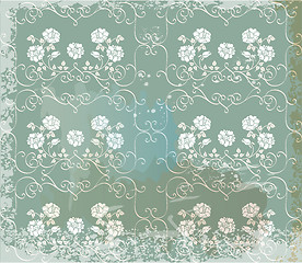 Image showing Green  vintage background   with white roses