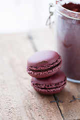Image showing Two macaroons and cocoa
