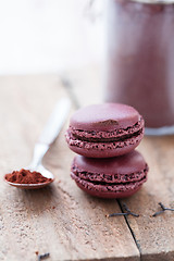 Image showing Two macaroons and cocoa