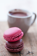 Image showing Macaroons and hot chocolate