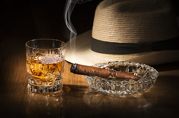 Image showing Whiskey and cigar