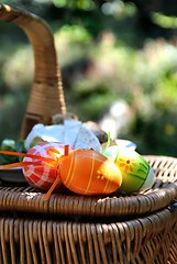 Image showing Easter colored eggs and basket