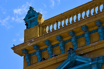 Image showing  old blue yellow little terrace  and roof  