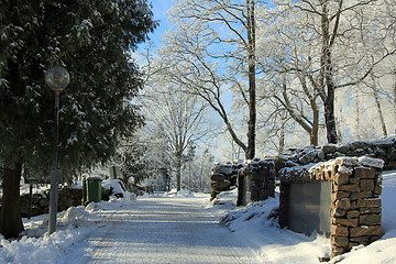 Image showing Wintry Path at Uskela Church Cemetery in Salo, Finland