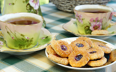 Image showing Beautiful old antique tea service in secession style with biscui