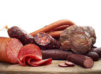 Image showing smoked meat and sausages