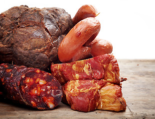 Image showing smoked meat and sausages