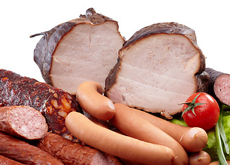 Image showing Smoked meat and sausages salami