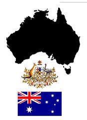 Image showing The map, flag and the arms of Australia