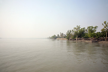 Image showing A stunning sunrise looking over the holiest of rivers in India. Ganges delta in Sundarbands, West Bengal, India.