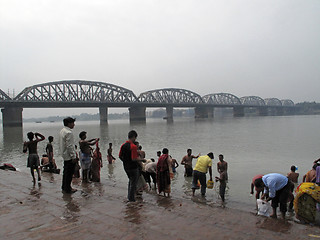Image showing Morning ritual on the Hoogly(Ganges) river
