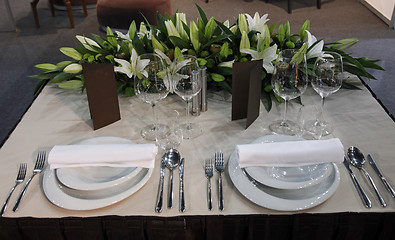 Image showing Beautiful table set for wedding