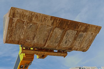 Image showing Bulldozer excavation scoop on sky background