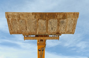 Image showing Bulldozer excavation scoop on sky background