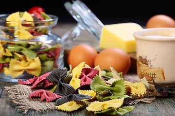 Image showing Multi-colored pasta closeup. 