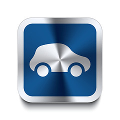 Image showing Square metal button - blue car icon