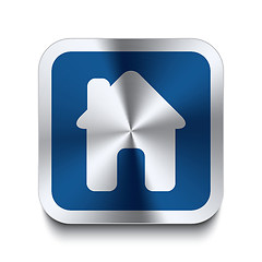 Image showing Square metal button - blue house icon