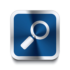 Image showing Square metal button - blue magnifier icon