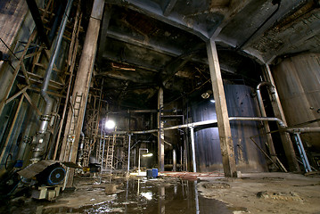 Image showing Old creepy, dark, decaying, destructive, dirty factory