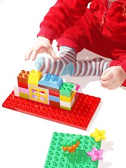 Image showing Toddler playing building toys