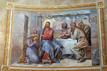 Image showing Saint Mary Magdalene wipes the feet of Jesus