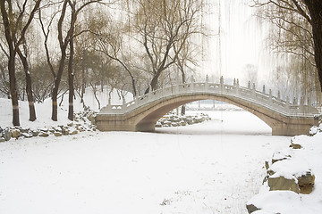 Image showing Bridge over frozen river

