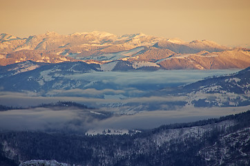 Image showing Morning fog at sunrise