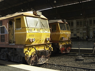 Image showing To old railway locomotives