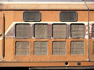 Image showing Detail of old, worn railway locomotive