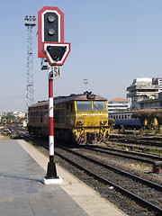 Image showing Railway signal and locomotive